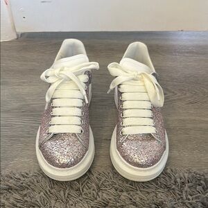 Alexander McQueen Pink and White Glitter Sneakers